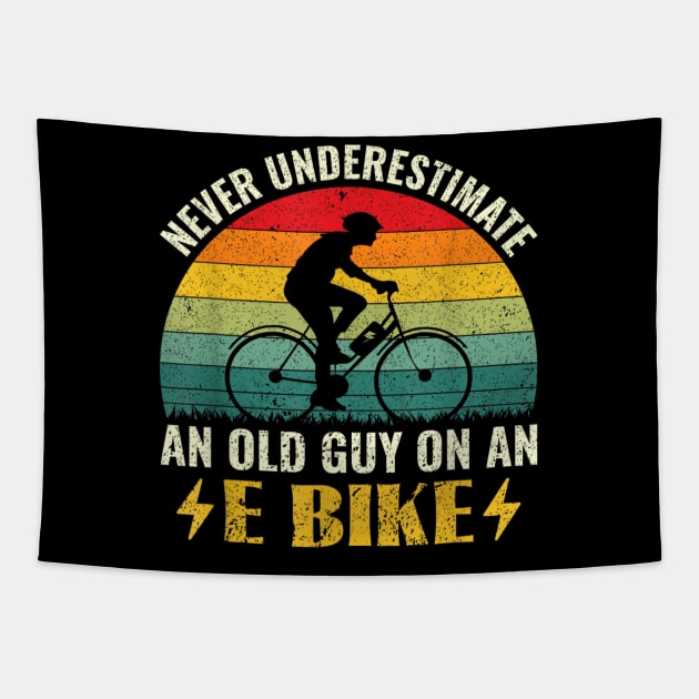 Never Underestimate An Old Guy With A Bicycle Tapestry by rhazi mode plagget