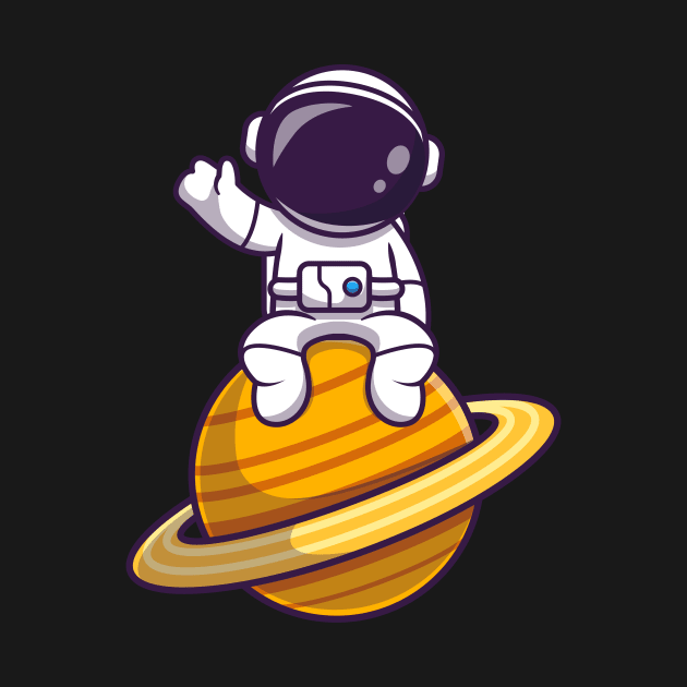 Cute Astronaut Sitting On Planet Waving by MaiKStore