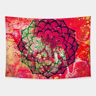 Lotus Mandala in Psychedelic Pink Background Tapestry