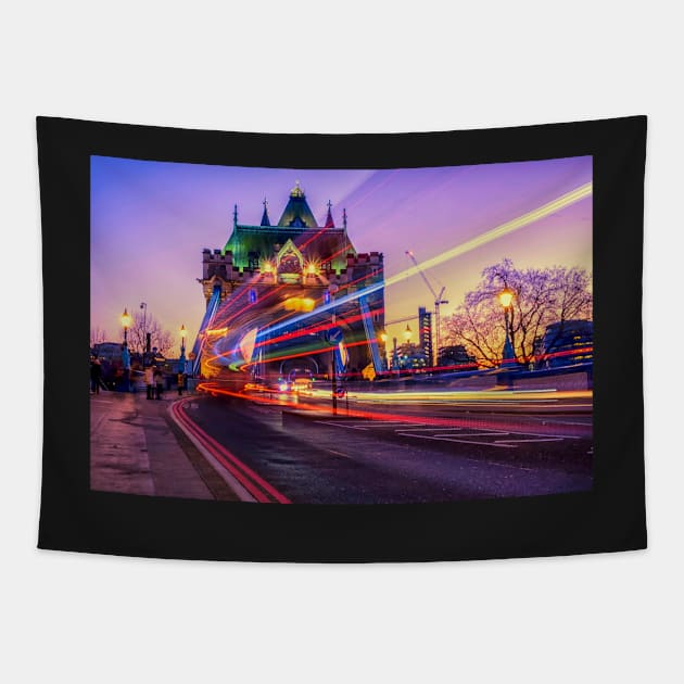 Tower Bridge, London light trails Tapestry by RosNapier