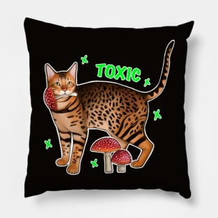 Toxic bengal cat with mushrooms Pillow