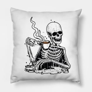 Cute Skeleton Drinking Coffee Pillow