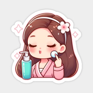 Girl applying skincare cute kawaii Magnet