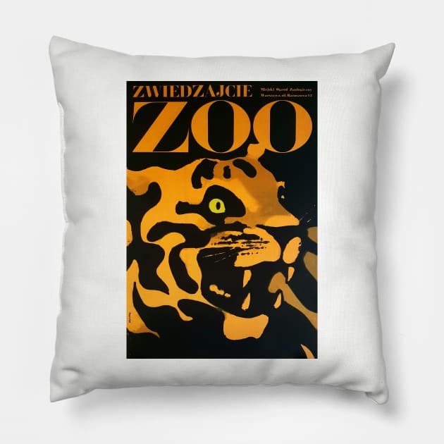 Visit The ZOO Warsaw Poland TIGER Advertisement Vintage Travel Pillow by vintageposters