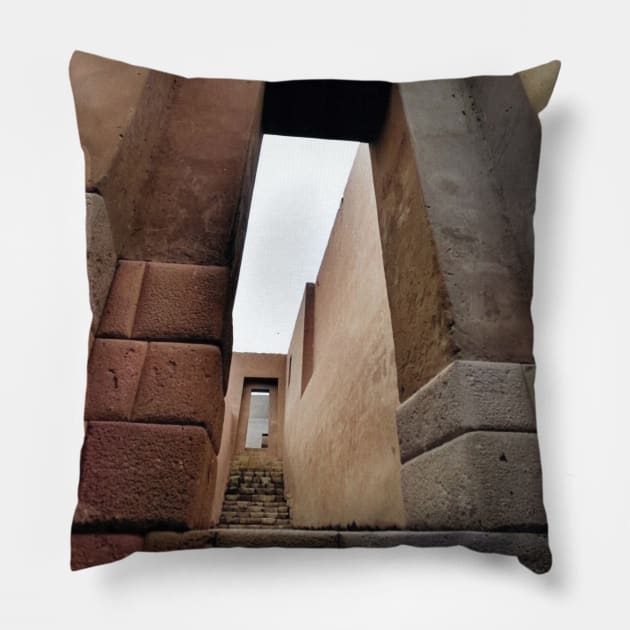 vintage colorized photo of peruvian architecture Pillow by In Memory of Jerry Frank