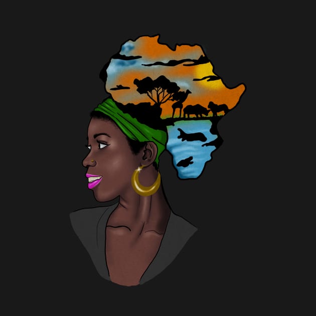 African Woman with Africa Map by Kenzellshop