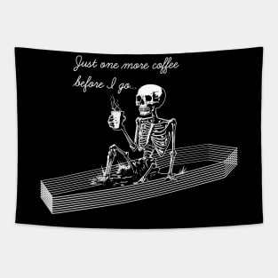 skeleton drinking coffee in the coffin Tapestry