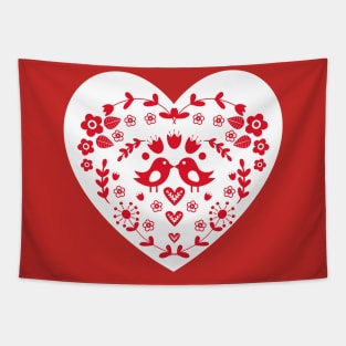 Valentine flowery heart with birds Tapestry