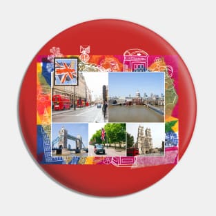 London Collage on Colorful Abstract Background Pin