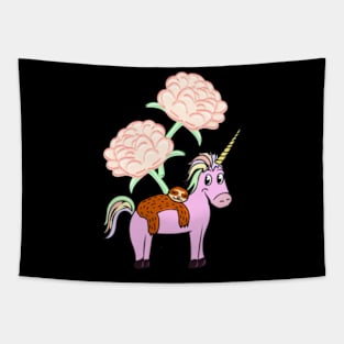 unicorn with a sloth and cherry blossoms Tapestry