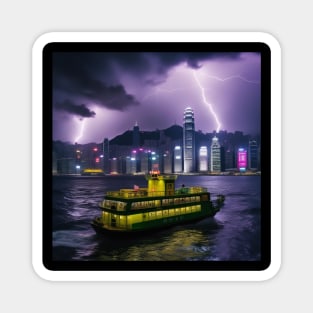 Iconic World Landmarks During A Thunderstorm: Hong Kong Harbor Magnet