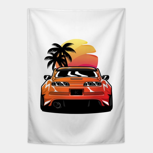 Orange Supra mk4 back Tapestry by KaroCars