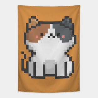 Pixel Quiet White Calico B Cat 52 Tapestry