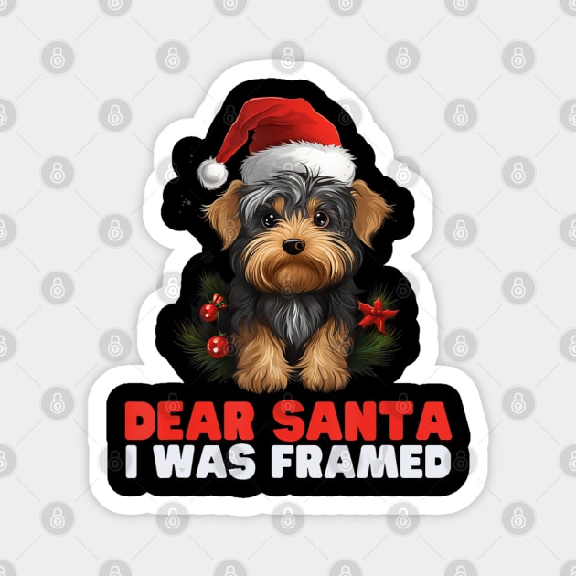 Dear Santa I Was Framed Yorkshire Terrier Christmas Magnet by Mitsue Kersting