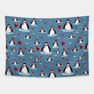 it's cold outside penguins seamless pattern light blue Tapestry