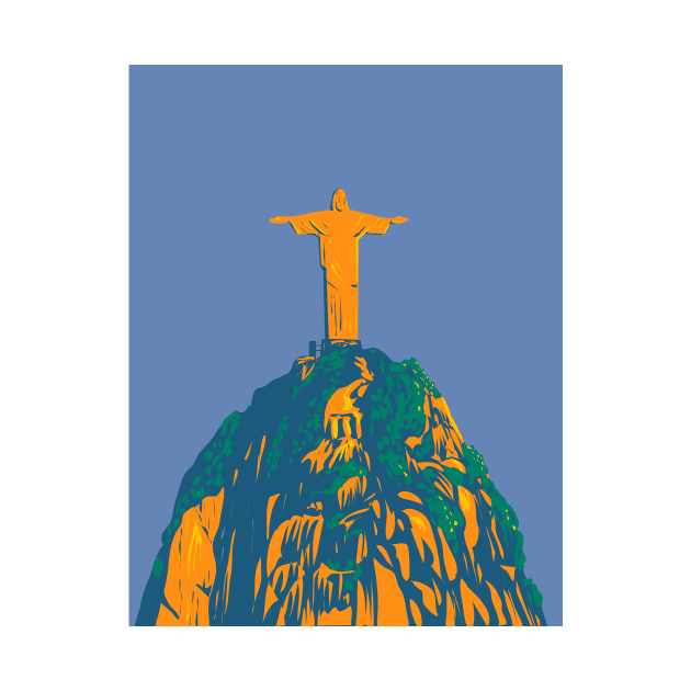 Christ the Redeemer on Corcovado Mountain Rio de Janeiro Brazil WPA Art Deco Poster by retrovectors