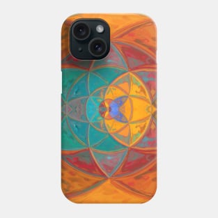 Mosaic Kaleidoscope Flower Teal Red and Orange Phone Case