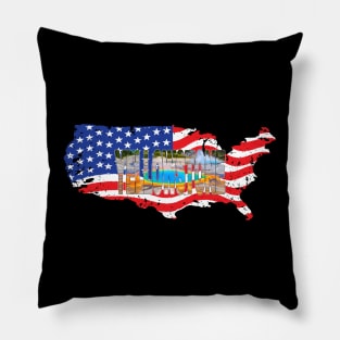 YELLOWSTONE - Prismatic Spring - Wyoming USA Flag Pillow