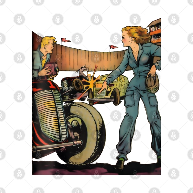 Beautiful Female Motorist Mechanic Vintage Wheels Blonde Girl Retro Comic by REVISTANGO