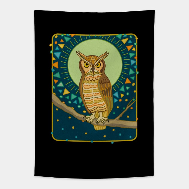 MID CENTURY GOTHIC Great Horned Owl Tapestry by rorabeenie