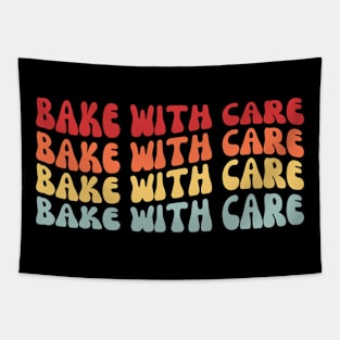 Bake With Care Baking Lover Gift Retro Vintage Wave Tapestry