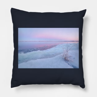 Lake shore scenery at dusk winter in Finland Pillow