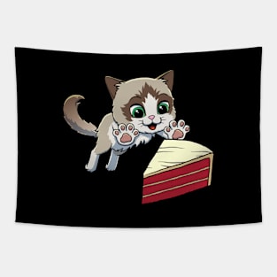 Ragdoll Cat excited to eat Red Velvet Cake Tapestry