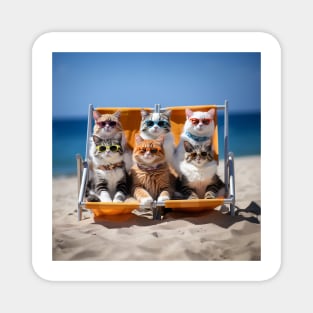 Cats On A Deckchair Sunbathing Wearing Sun Glasses Magnet