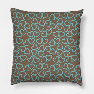 Brown and Blue Hearts Repeated Pattern 088#001 Pillow