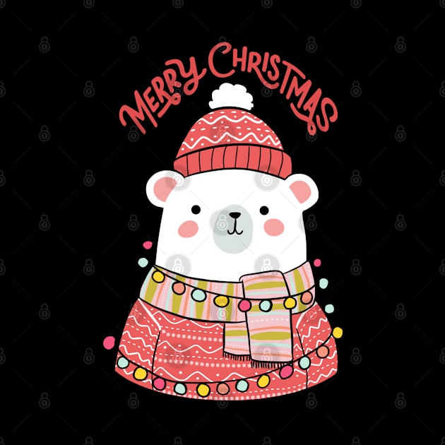 Merry Christmas cute polar bear illustration by Yarafantasyart