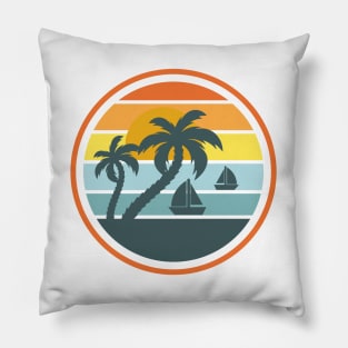 Retro Style Sunset Beach Palm Tree Pillow