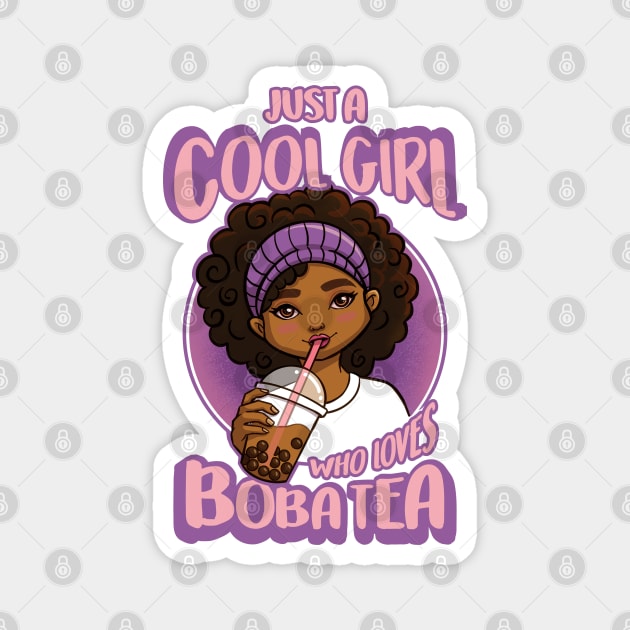 Kawaii Black Girl Anime Boba Tea Magnet by Irene Koh Studio