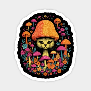 Cat Mushroom Hippie Magnet