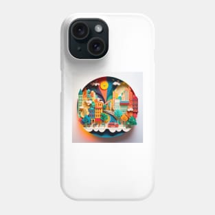 3D Effect Papercut Art - Cityscape Scene Phone Case