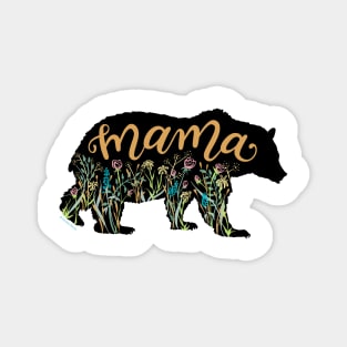 Mama Bear with Wildflowers Pretty Illustration Magnet