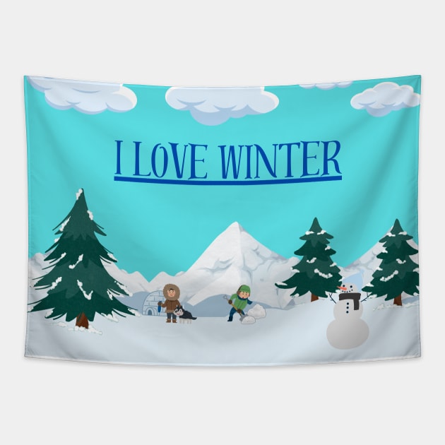 I Love Winter Tapestry by PapaMatrix