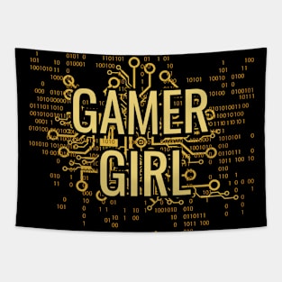 GAMER GIRL Yellow Gold cyber circuit Tapestry
