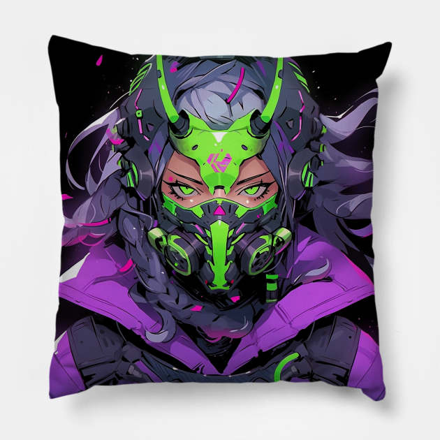 Cyborg Ninja Girl Pillow by taoistviking