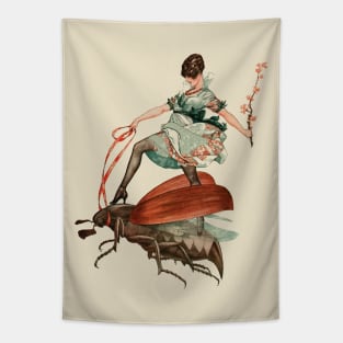 Flying High, Vintage Surreal Illustration Tapestry