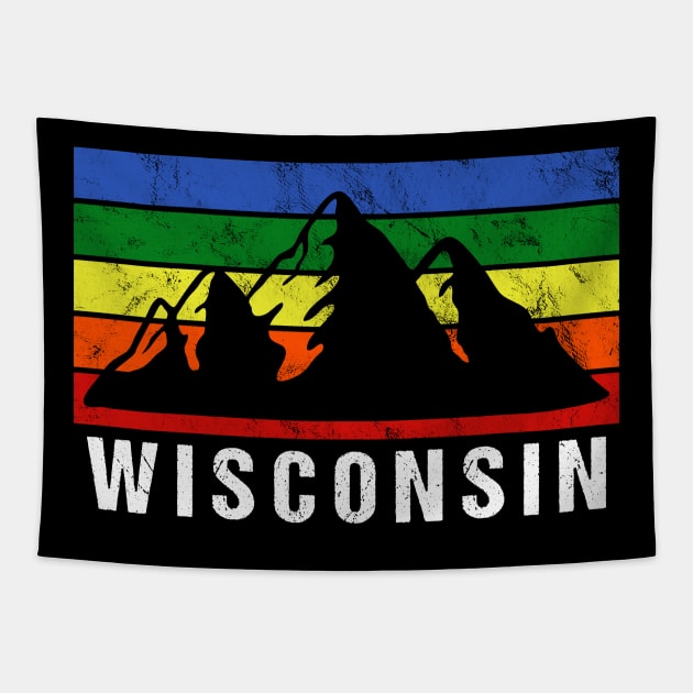 Retro Vintage Wisconsin USA Mountain Gift Tapestry by JKFDesigns