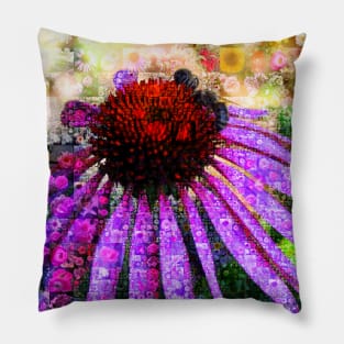 Echinacea Flower Mosaic Style Pillow