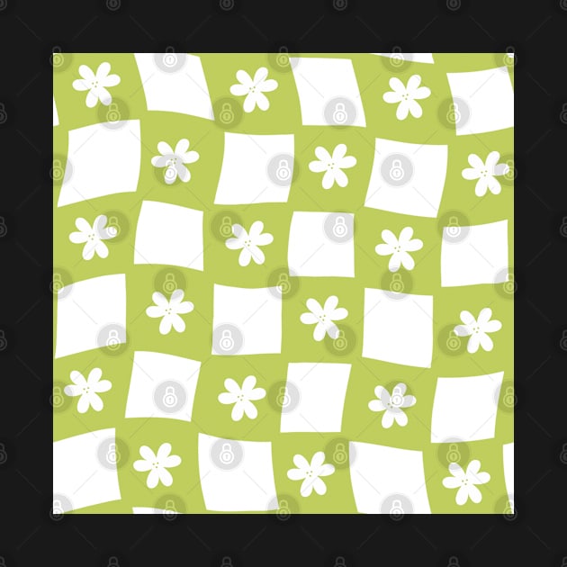 Large Floral Checker Board - lime green by JuneNostalgia