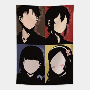 Tomo-chan Is a Girl or Tomo-chan wa Onnanoko Anime Charactcers in Minimalist Vintage Merch Design Tapestry