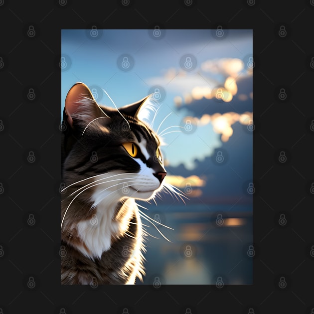 Cat with Clouds - Modern Digital Art by Ai-michiart