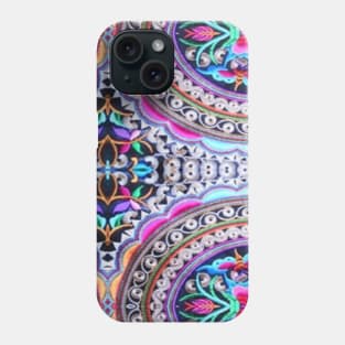 Turquoise fuschia floral mandala Bohemian Mexican Embroidery Phone Case