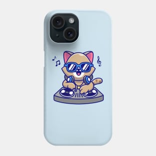 Cute Cat Playing Dj Music With Headphone Cartoon Phone Case