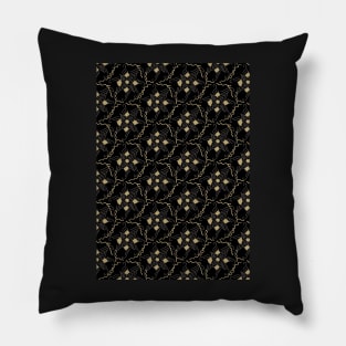 Golden flowers on a black background Pillow