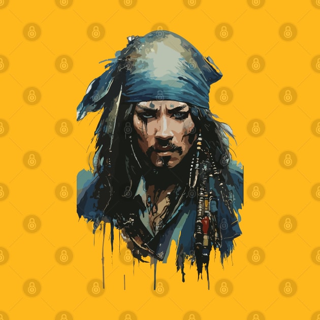 Pirate in Old Classic Costume with Furious Face in Ink Painting Style by diegotorres