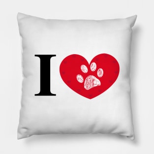 I love you text made of paw print red heart Pillow