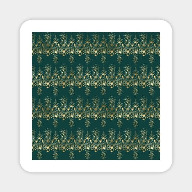 Teal and Gold Vintage Art Deco Damask Border Pattern Magnet by podartist